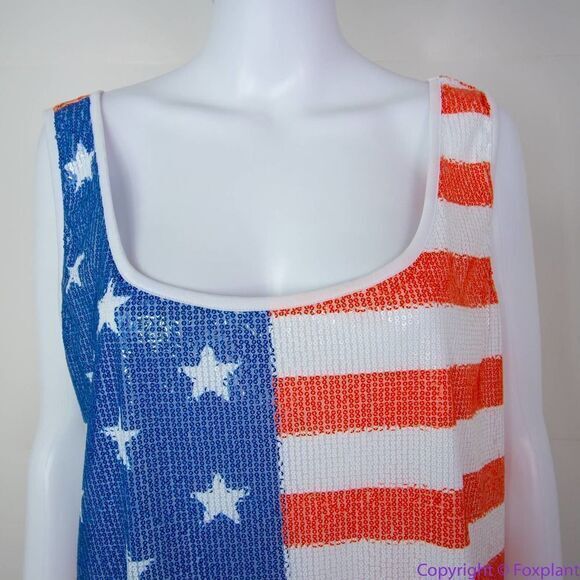 NEW Ashley Stewart Sequin American Flag Scoop Neck Tank, Red, White and Blue, 3X - Picture 5 of 16